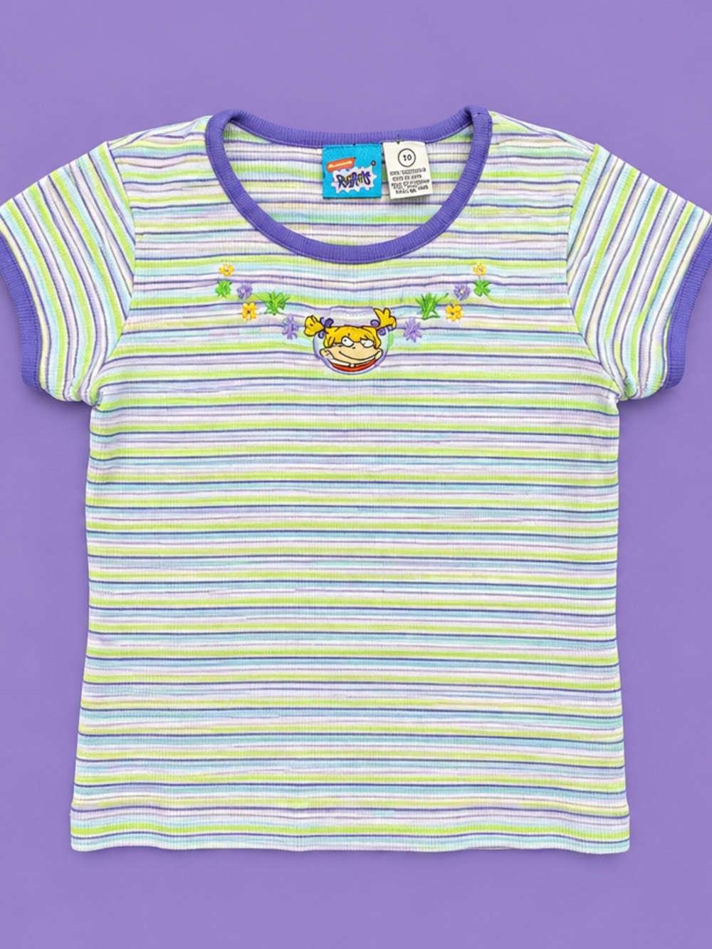 Vintage 1999 Nickelodeon Rugrats Angelica Striped Shirt Girls 7/8 Y2K